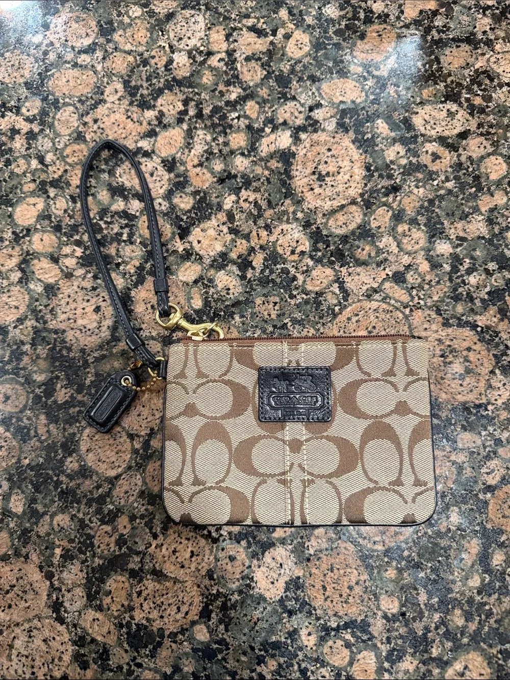 Coach Brown/Tan Signature Canvas tattersall lining Wristlet